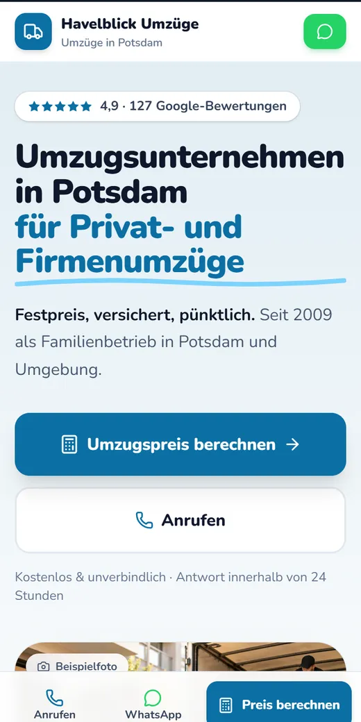 Beispiel-Website der erfundenen Firma Havelblick Umzüge
