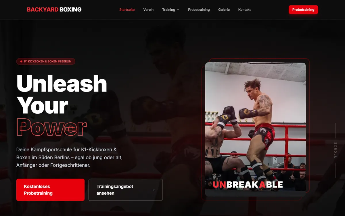 Website von Backyard Boxing Berlin
