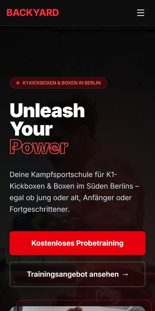 Website von Backyard Boxing Berlin