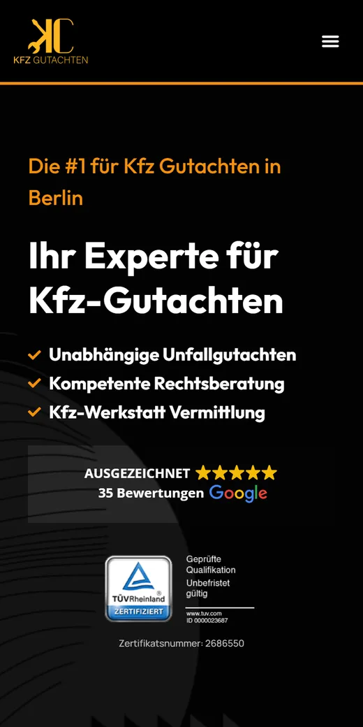 Website von KC Kfz-Gutachten Berlin
